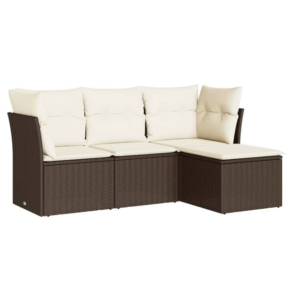 vidaXL Salon de jardin 4 pcs avec coussins marron r&eacute;sine tress&eacute;e