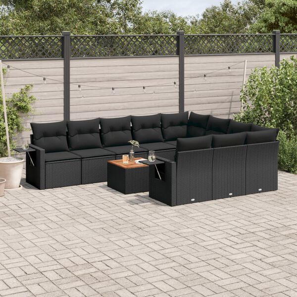 vidaXL Salon de jardin 11 pcs avec coussins noir r&eacute;sine tress&eacute;e