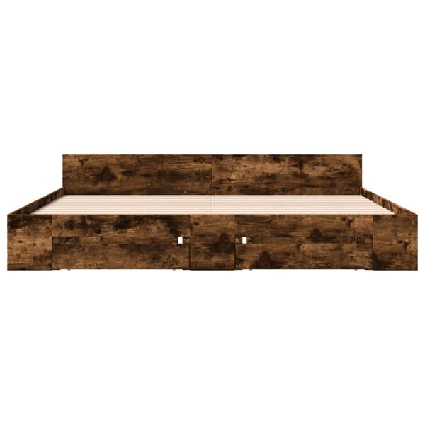 vidaXL Cadre de lit avec tiroirs sans matelas ch&ecirc;ne fum&eacute; 200x200 cm