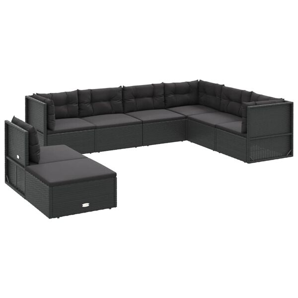 vidaXL Salon de jardin 8 pcs avec coussins noir r&eacute;sine tress&eacute;e