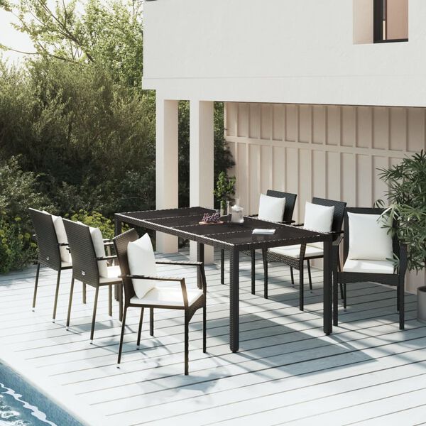 vidaXL Ensemble &agrave; manger de jardin coussins 7pcs Noir R&eacute;sine tress&eacute;e