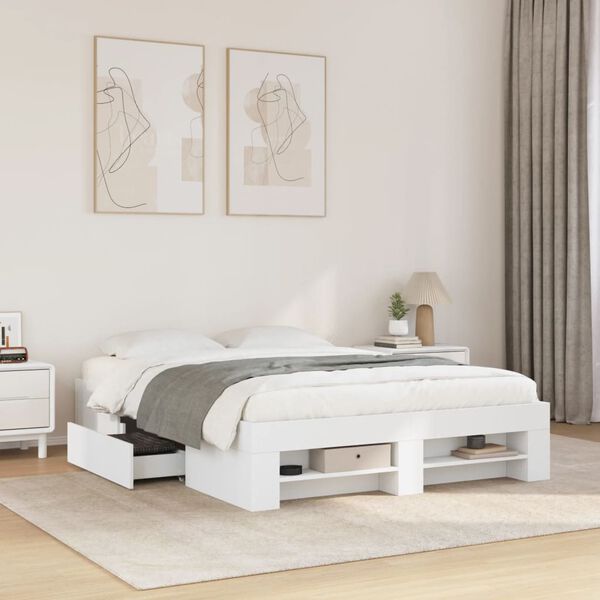 vidaXL Cadre de lit sans matelas blanc 135x190 cm bois d'ingénierie