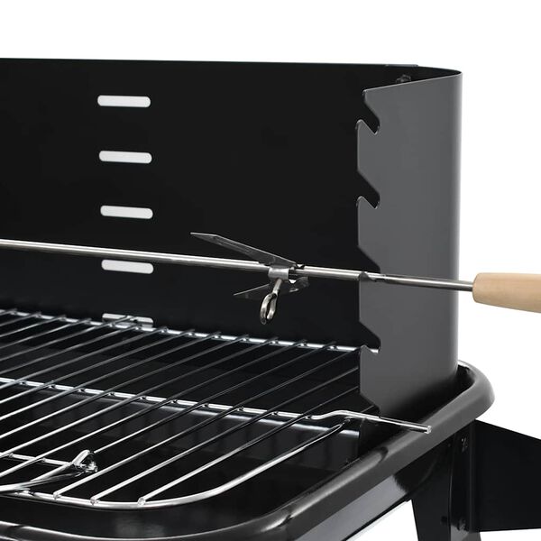 Barbecue Charbon Lehmann Nevada - Grille XL 71x35cm Avec Étagères Bois - Roulettes Et Couvercle