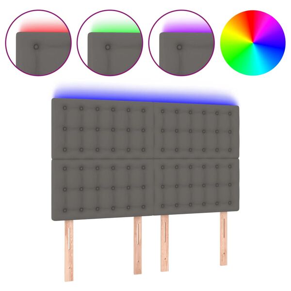 vidaXL T&ecirc;te de lit &agrave; LED Gris 144x5x118/128 cm Similicuir