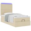 vidaXL Lit ottoman avec matelas et LED cr&egrave;me 90x200 cm tissu