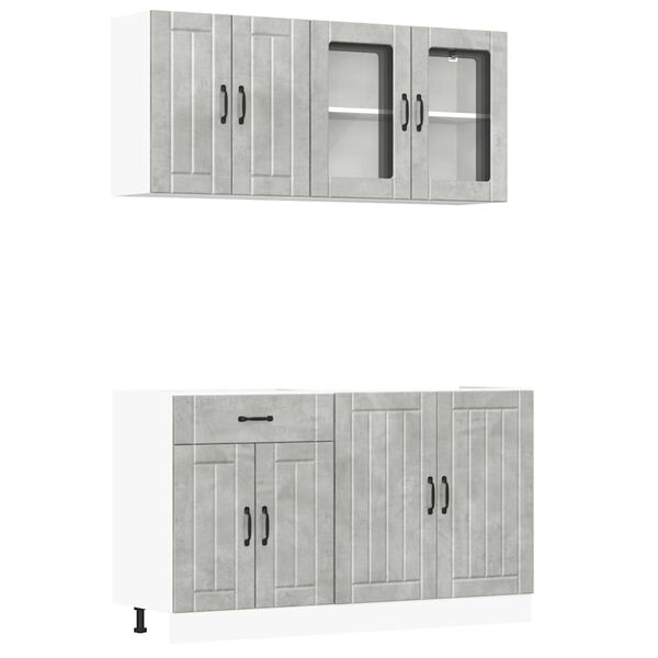 vidaXL Ensemble de 4 meubles de cuisine "Lucca" en bois d'ing&eacute;nierie gris b&eacute;ton