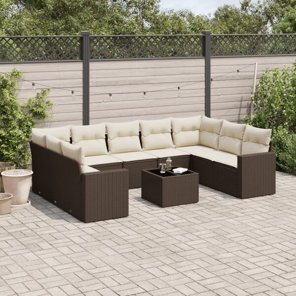 vidaXL Salon de jardin 10 pcs avec coussins marron r&eacute;sine tress&eacute;e