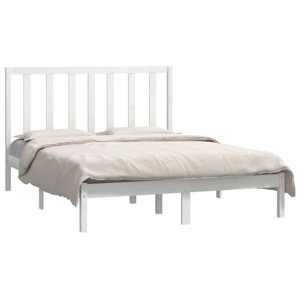 vidaXL Cadre de lit sans matelas blanc 135x190 cm bois de pin massif