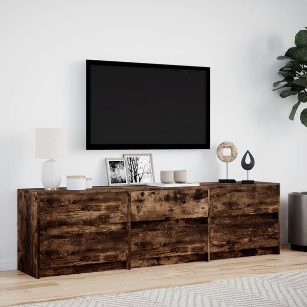 vidaXL Meuble TV avec LED chêne fumé 180x34x50 cm bois d'ingénierie