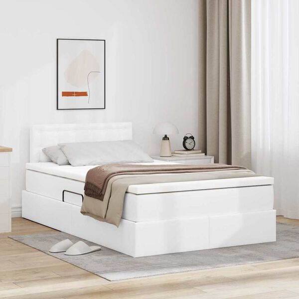 vidaXL Lit avec rangement et matelas Blanc 120 x 190 cm Simili cuir