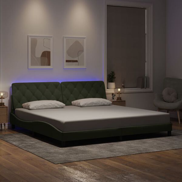 vidaXL Cadre de lit avec LED sans matelas gris clair 200x200 cm velours