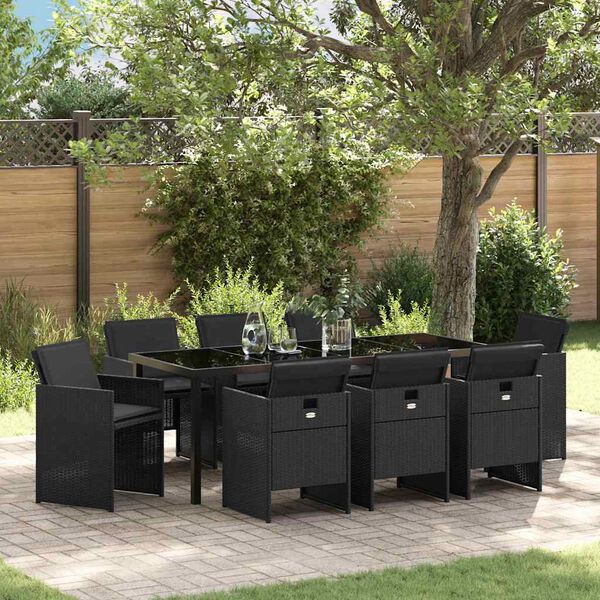 vidaXL Ensemble de salle &agrave; manger pour jardin 9 pcs Noir polyrotin