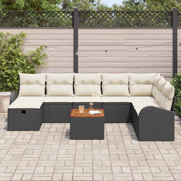 vidaXL Ensemble de canap&eacute; de jardin avec coussin 9 pcs Noir Poly rotin