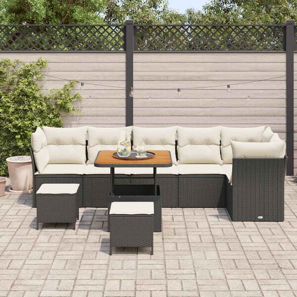 vidaXL Ensemble de canap&eacute; de jardin 9 pcs Noir polyrotin