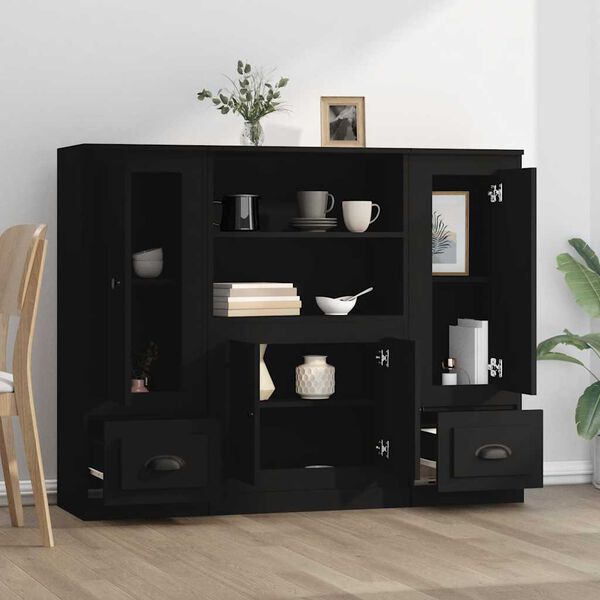 vidaXL Buffets 3 pcs noir bois d'ing&eacute;nierie