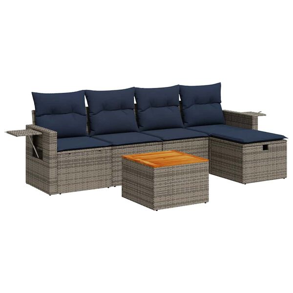 vidaXL Salon de jardin 6 pcs avec coussins gris r&eacute;sine tress&eacute;e