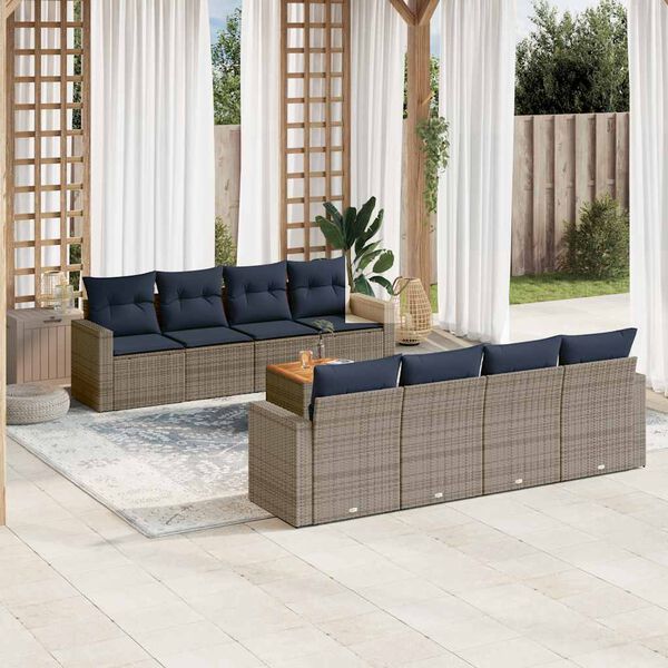 vidaXL Salon de jardin 9 pcs avec coussins gris résine tressée