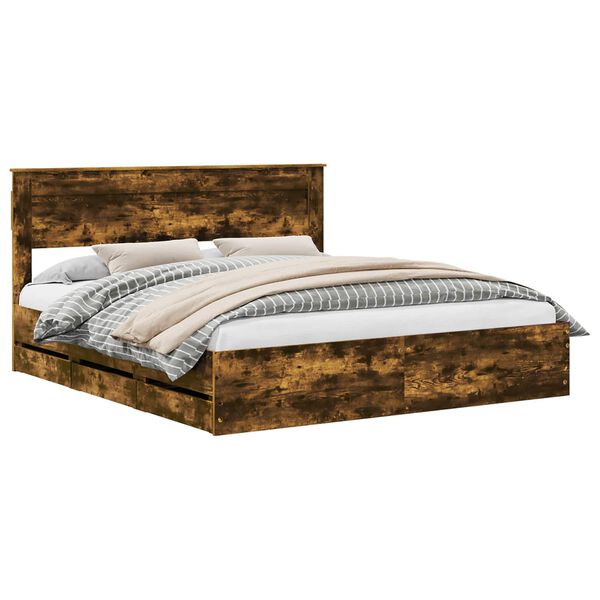 vidaXL Cadre de lit Ch&ecirc;ne fum&eacute; 200 x 200 cm Bois Ing&eacute;nierie