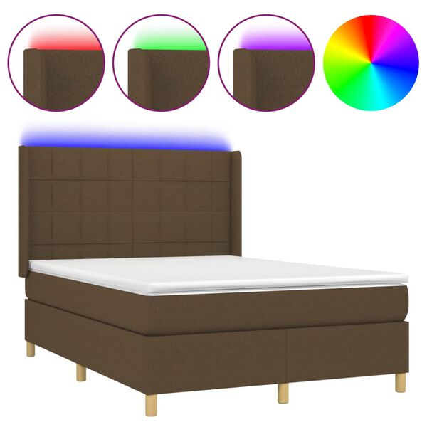 vidaXL Sommier &agrave; lattes de lit matelas et LED Marron fonc&eacute; 140x190 cm