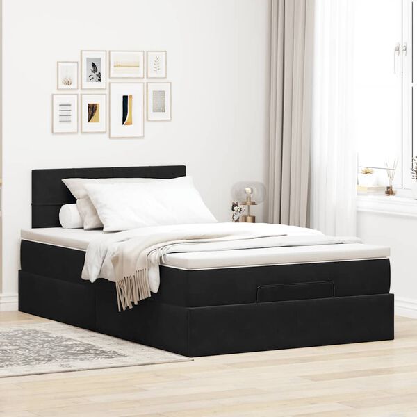 vidaXL Lit ottoman avec matelas noir 120x190 cm velours