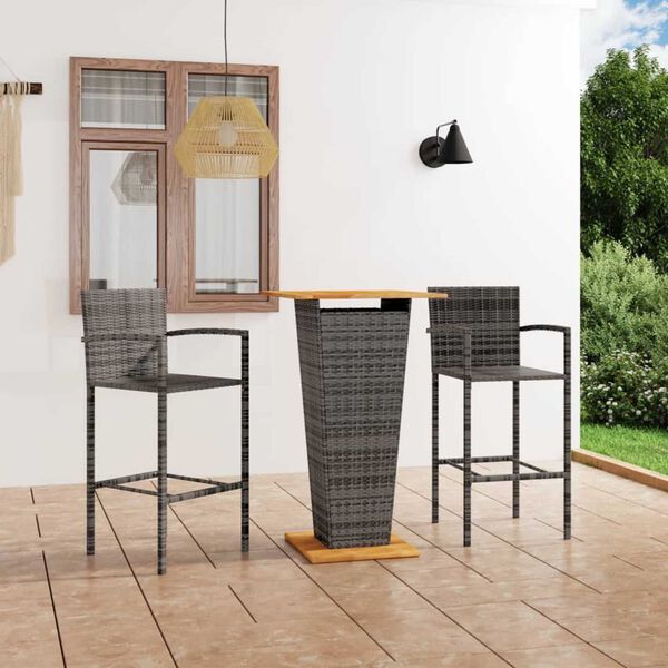 vidaXL Ensemble de bar de jardin 3 pcs Gris