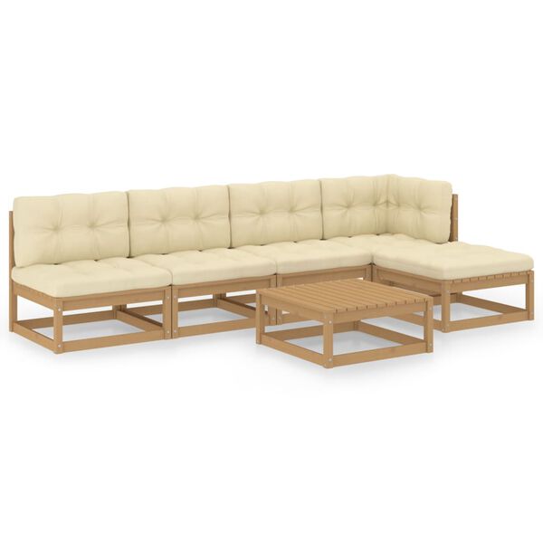 vidaXL Salon de jardin 6 pcs avec coussins Bois de pin massif