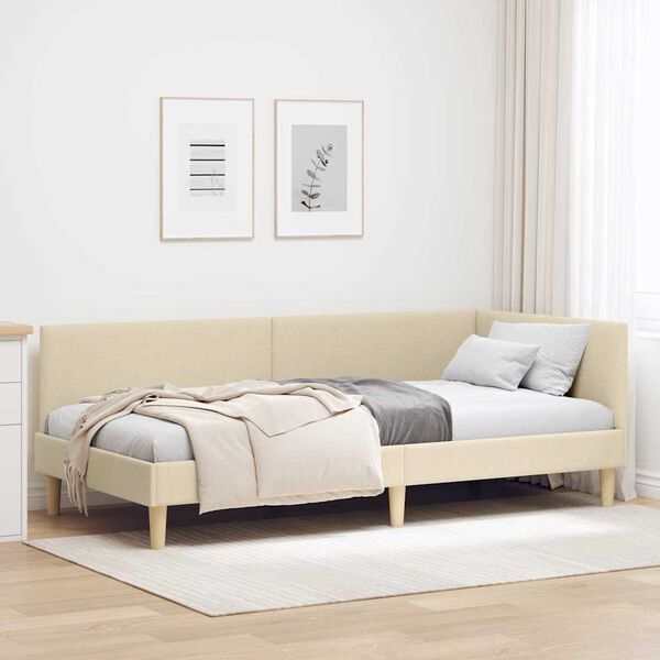 vidaXL Cadre de lit d'angle Cr&egrave;me 80 cm x 200 cm Tissu et Contreplaqu&eacute;