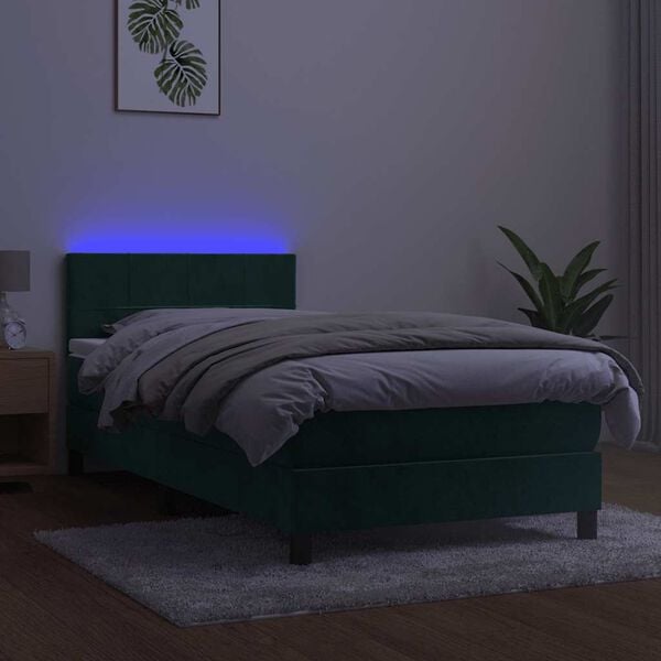 vidaXL Sommier &agrave; lattes de lit et matelas et LED Vert fonc&eacute; 80x200 cm
