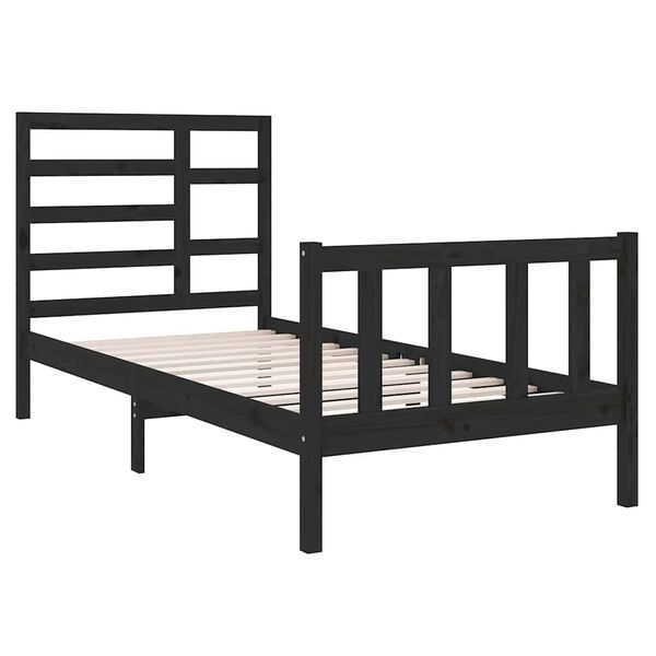 vidaXL Cadre de lit sans matelas noir bois massif 75x190 cm