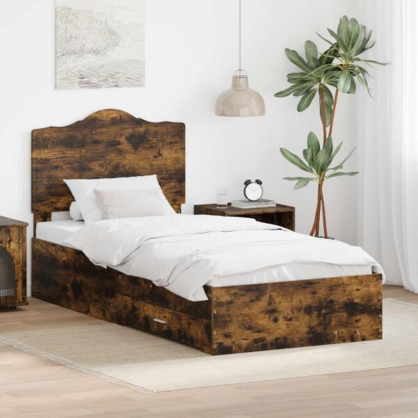 vidaXL Cadre de lit Chêne fumé 75 x 190 cm Bois d'ingénierie