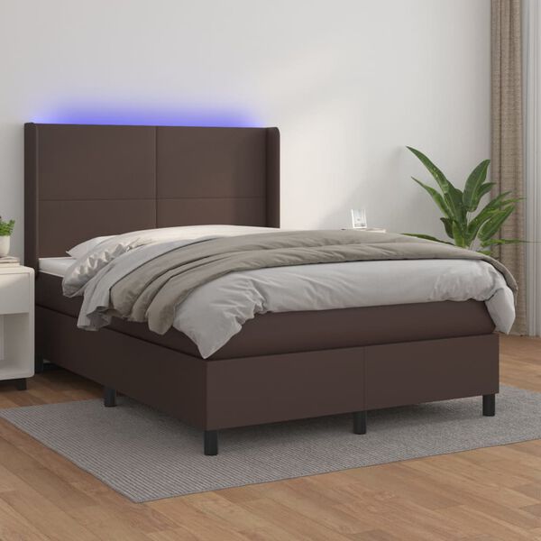 vidaXL Sommier &agrave; lattes de lit matelas LED Marron 140x200cm Similicuir