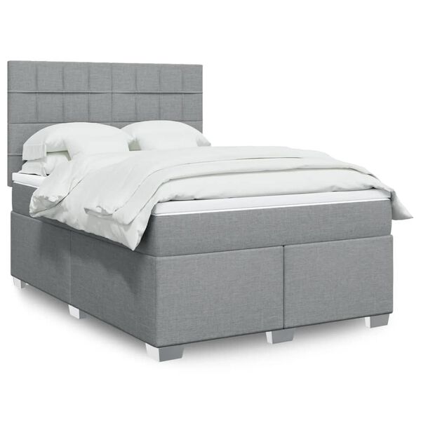 vidaXL Sommier &agrave; lattes de lit avec matelas Gris clair 140x200cm Tissu