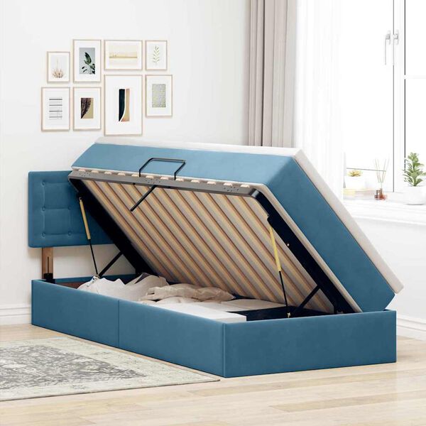 vidaXL Lit de Rangement avec matelas Bleu fonc&eacute; 90 x 190 cm Velours