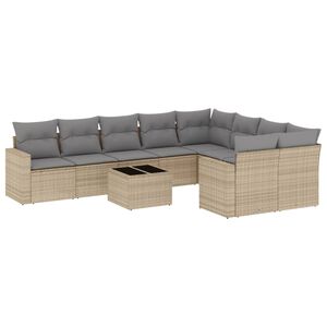 vidaXL Salon de jardin avec coussins 10 pcs beige r&eacute;sine tress&eacute;e