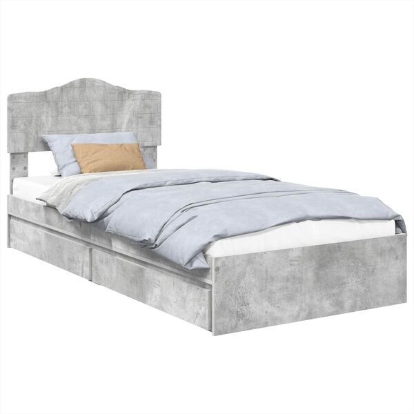 vidaXL Lit de Rangement Gris b&eacute;ton 90 x 200 cm Bois d'ing&eacute;nierie
