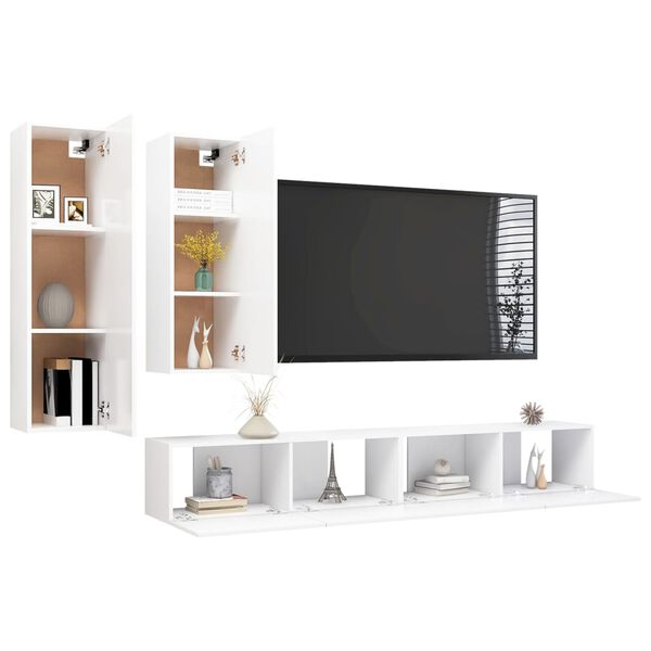 vidaXL Ensemble de meuble TV 4 pcs Blanc Bois d'ing&eacute;nierie
