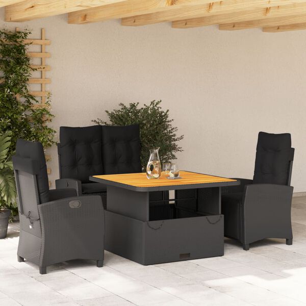 vidaXL Ensemble &agrave; manger de jardin coussins 5pcs Noir R&eacute;sine tress&eacute;e