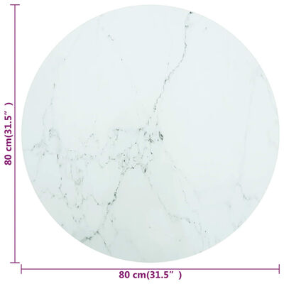 vidaXL Dessus de table blanc Ø80x1 cm verre trempé avec design marbre