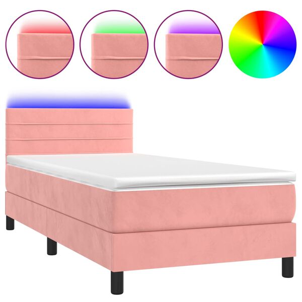 vidaXL Sommier &agrave; lattes de lit avec matelas et LED Rose 90x190 cm