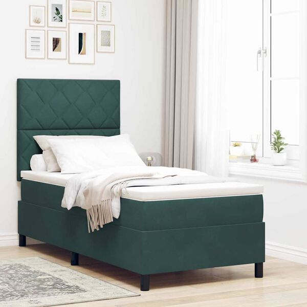 vidaXL Lit &agrave; ressorts avec matelas Vert fonc&eacute; 100 x 200 cm tissu