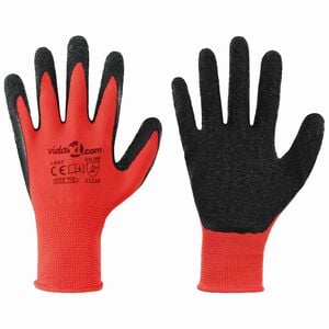 vidaXL Gants de Travail 12 pc Rouge et Noir 7 / S Rev&ecirc;tement en latex
