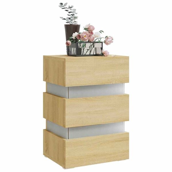 vidaXL Table de chevet à LED chêne sonoma 45x35x67cm bois d'ingénierie