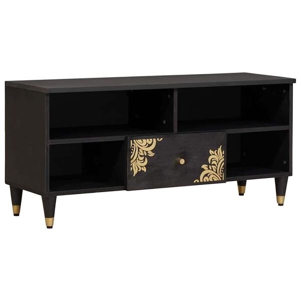 vidaXL Meuble TV Noir 100 x 33 x 46 cm Bois de mangue massif