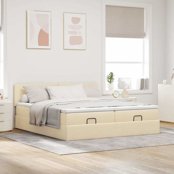 VidaXL Cadre de lit ottoman avec matelas cr&egrave;me 200x200cm tissu