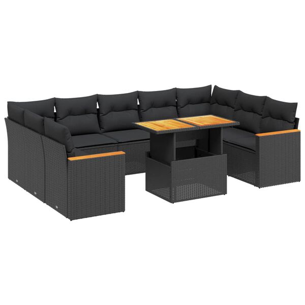 vidaXL Salon de jardin 11 pcs avec coussins noir r&eacute;sine tress&eacute;e