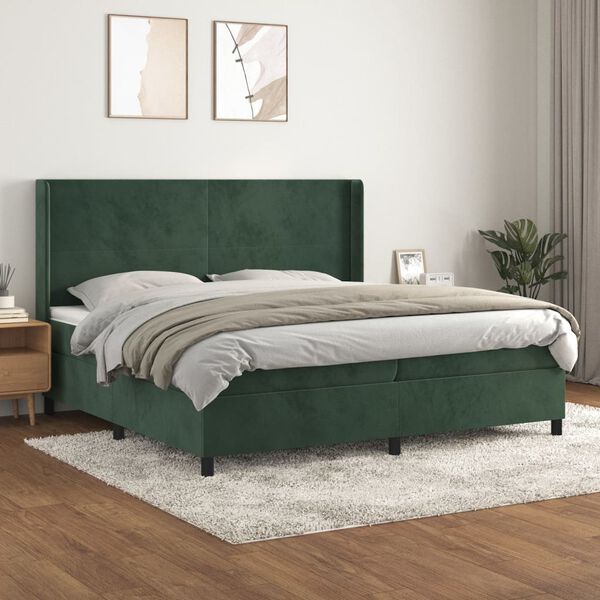 vidaXL Sommier &agrave; lattes de lit et matelas Vert fonc&eacute; 200x200cm Velours