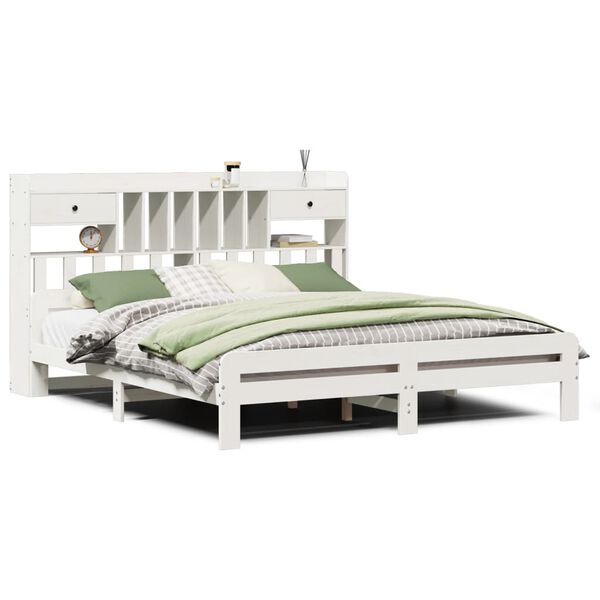 vidaXL Lit biblioth&egrave;que sans matelas blanc 180x200 cm bois pin massif