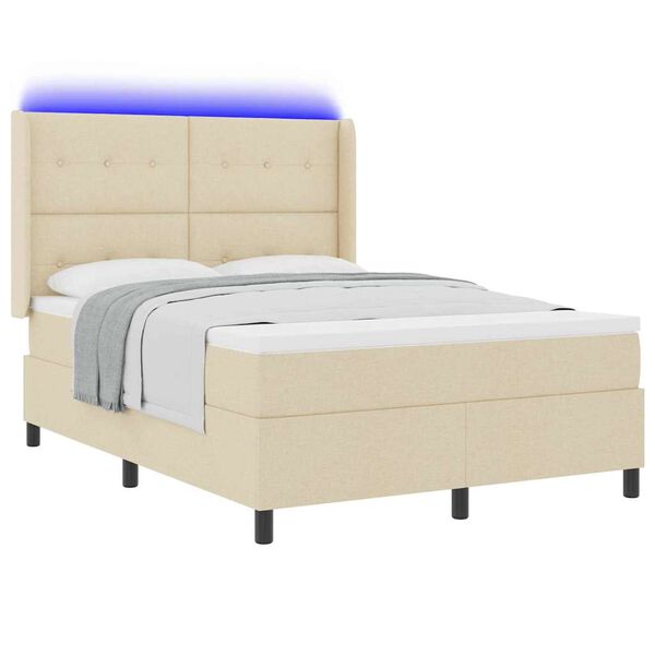 vidaXL Lit &agrave; ressort LED avec matelas Cr&egrave;me 160 x 200 cm tissu