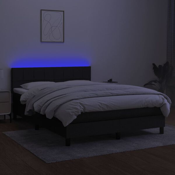 vidaXL Sommier &agrave; lattes de lit avec matelas LED Noir 140x190 cm Tissu