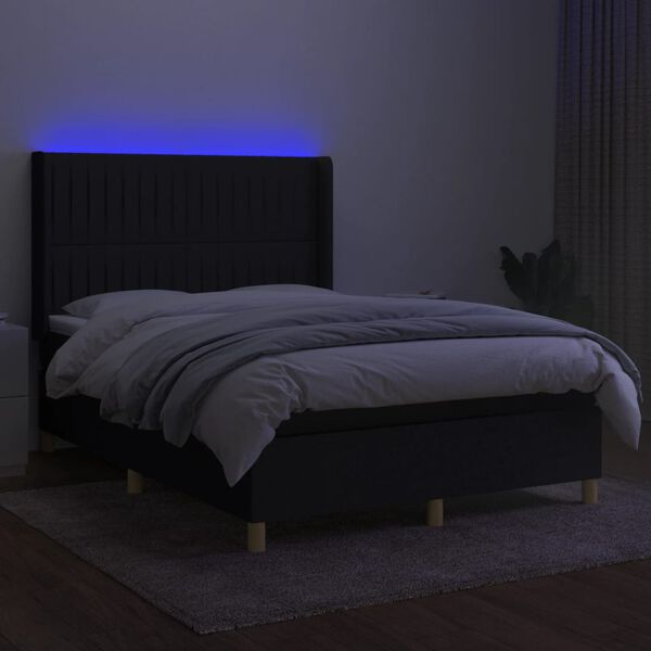 vidaXL Sommier &agrave; lattes de lit matelas et LED Noir 140x190 cm Tissu